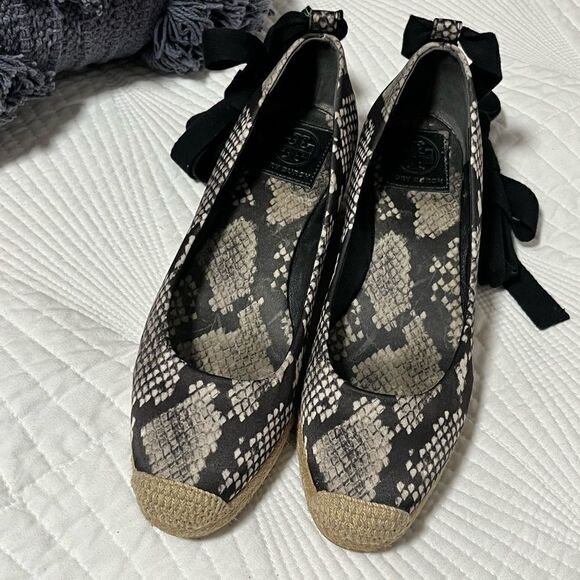 🎉HP🎉EUC Tory Burch Heather Ankle-Wrap Espadrille Wedge Sandal Size 6.5 M RoccIia - Picture 3 of 14